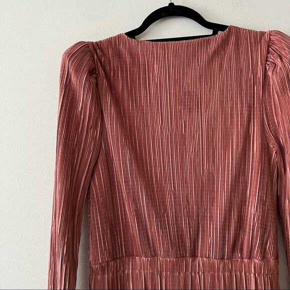 Halogen Pink Plisse Long Sleeve Faux Wrap Dress - Picture 6 of 9